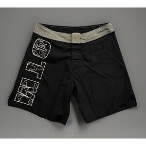 OTM Fight Shop Mens MMA Fight Short Sz 32 Black On The Mat Embroidered 8” Inseam